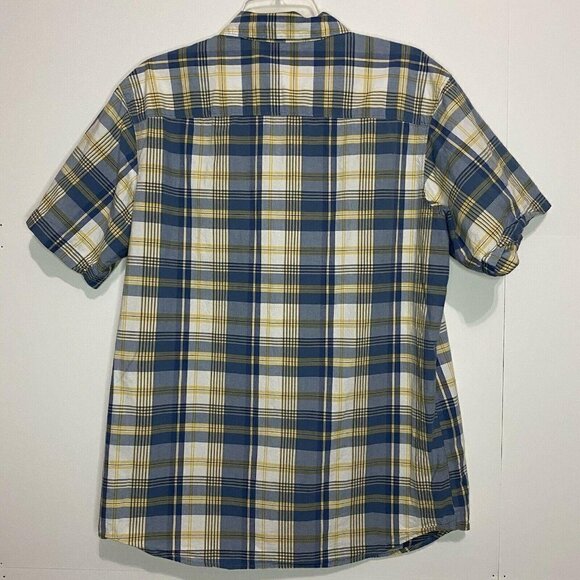 Columbia Sz Medium Short-Sleeve Button-Down Plaid Shirt Blue Yellow White - Picture 4 of 5